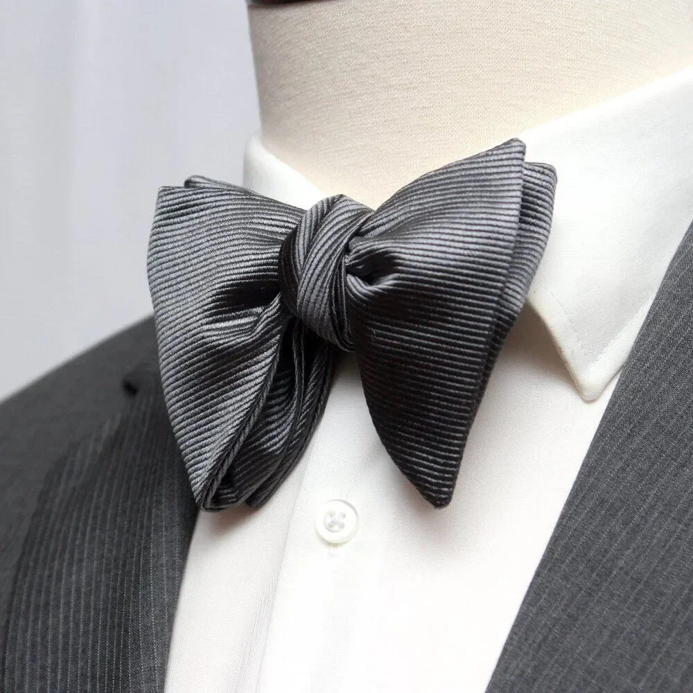 Men's Self-tied Bow Tie 100%Silk‎ Large Butterfly Grey S713